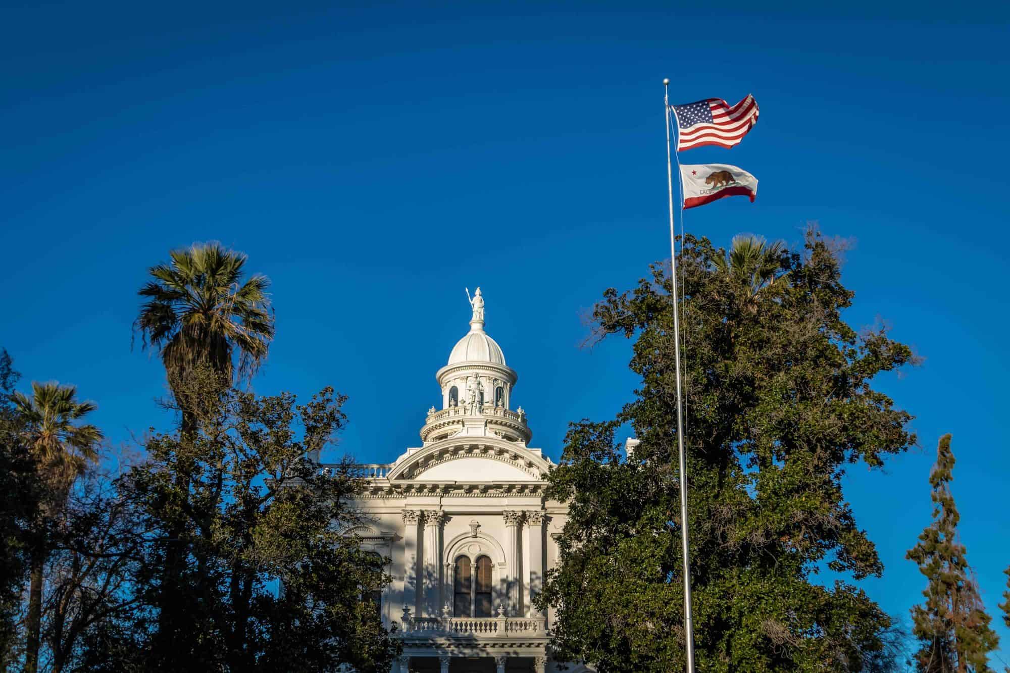 The historic Merced County Courthouse, a public masonry building of the kind a licensed general contractor coordinates seismic work on.