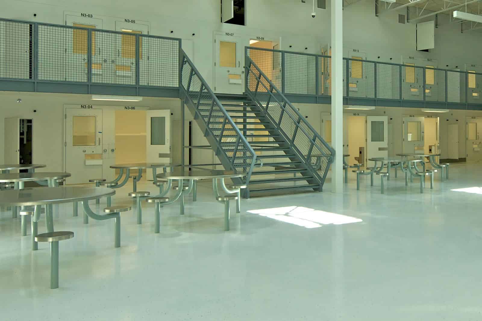 Durable seamless epoxy floor in a corrections facility dayroom