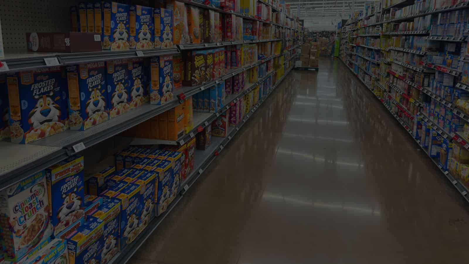 Polished resinous floor down a grocery and retail aisle